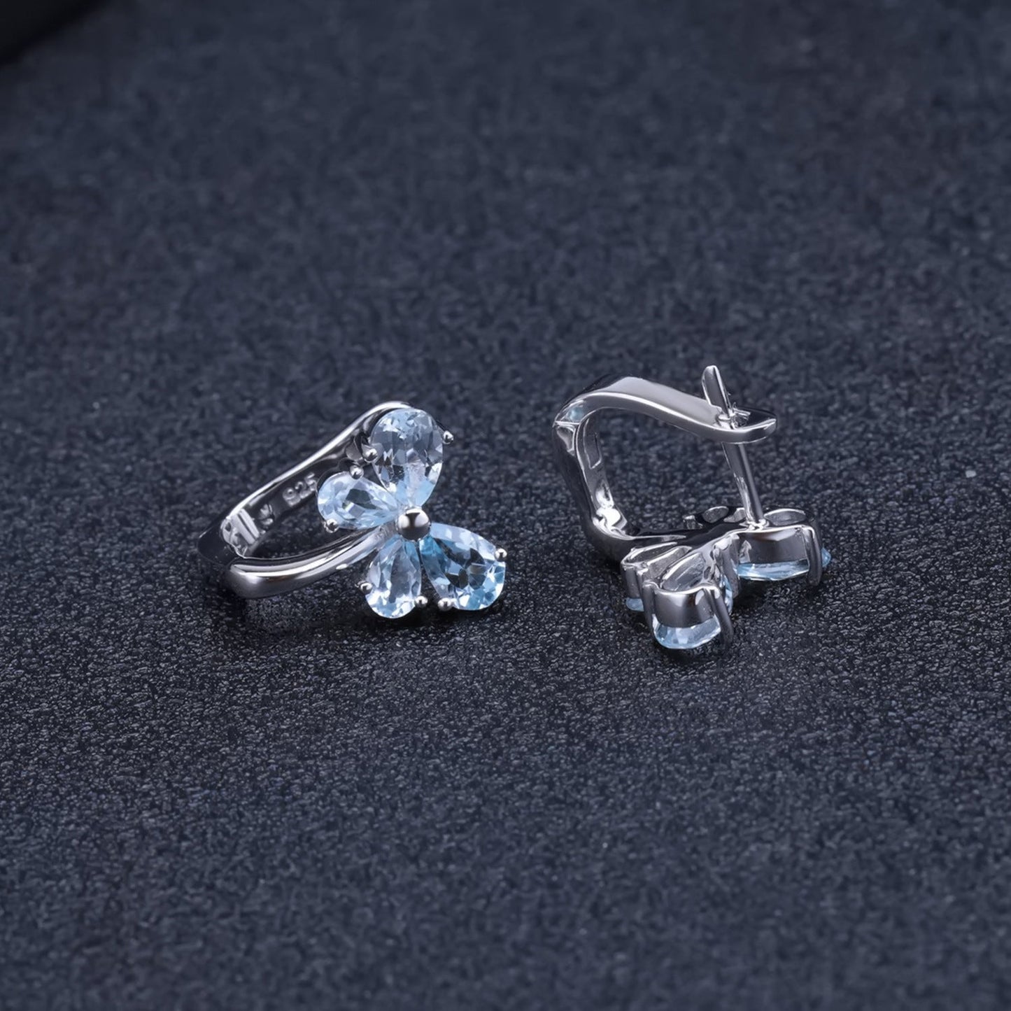 Natural Topaz Flower Hoop Huggie Earrings 925 Silver Gift for Her