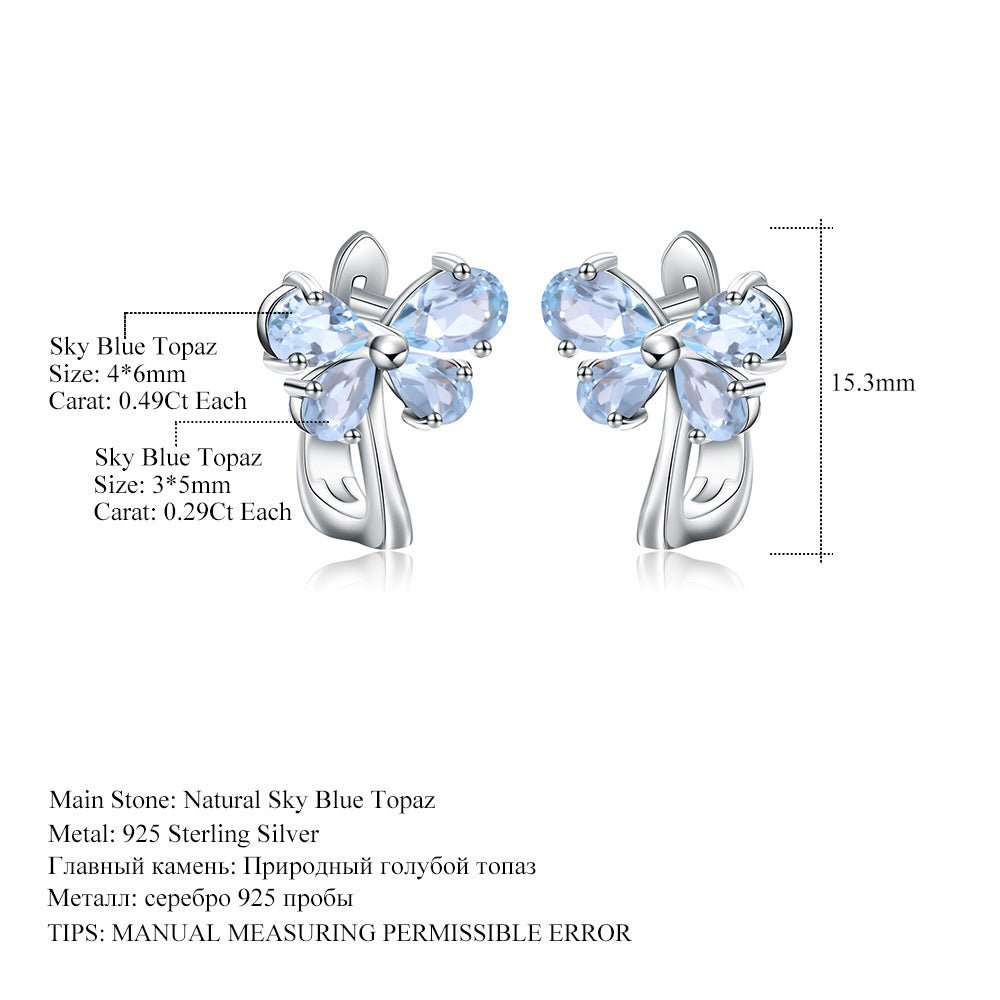 Natural Topaz Flower Hoop Huggie Earrings 925 Silver Gift for Her