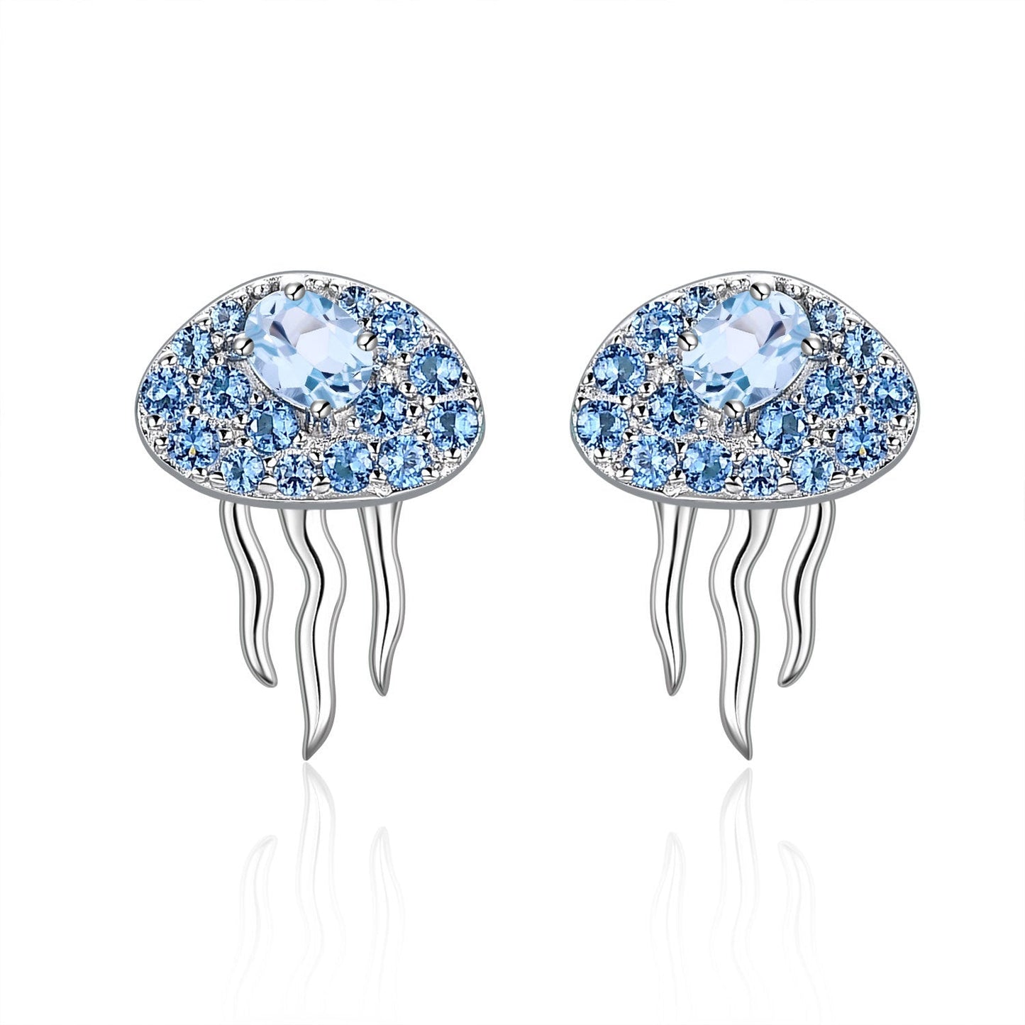 Natural Topaz Jellyfish Earrings 925 Sterling Silver Stud Gift for Her