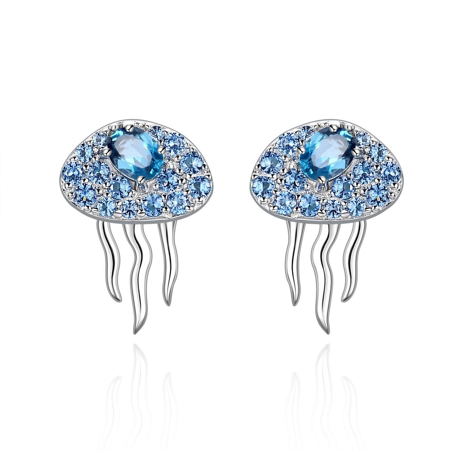 Natural Topaz Jellyfish Earrings 925 Sterling Silver Stud Gift for Her
