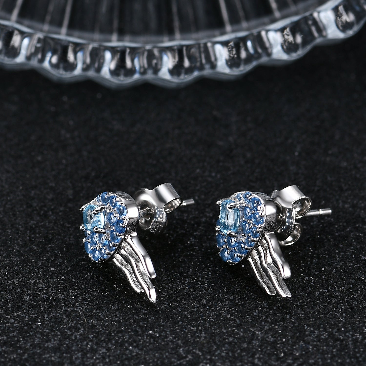 Natural Topaz Jellyfish Earrings 925 Sterling Silver Stud Gift for Her