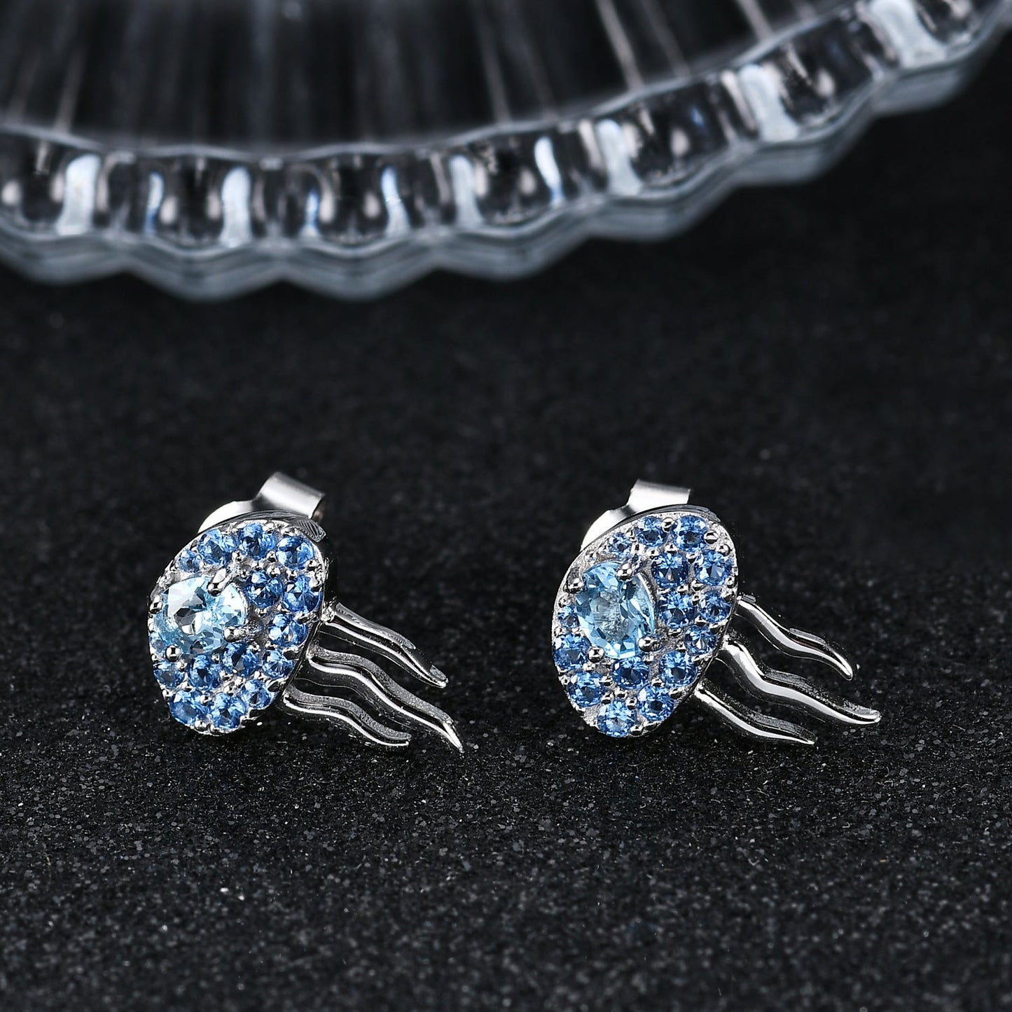 Natural Topaz Jellyfish Earrings 925 Sterling Silver Stud Gift for Her