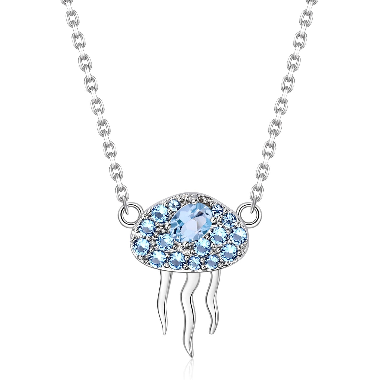 Natural Topaz Necklace Jellyfish Style Necklace 925 Silver Gift for Her