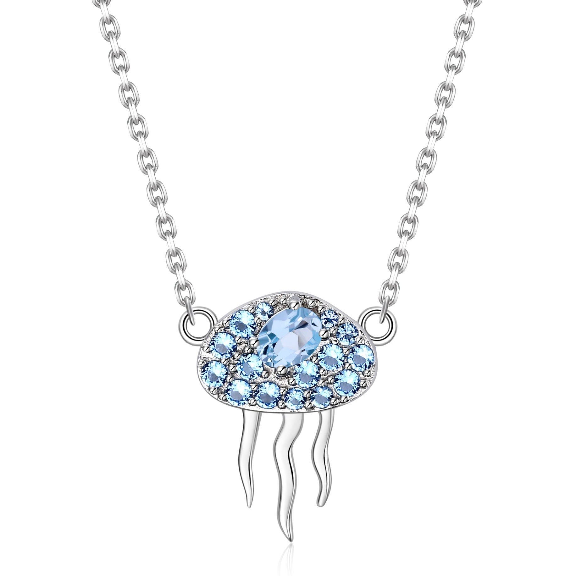 Natural Topaz Necklace Jellyfish Style Necklace 925 Silver Gift for Her