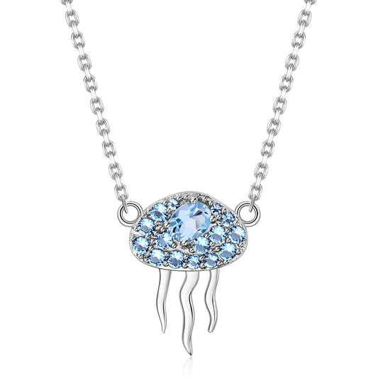 Natural Topaz Necklace Jellyfish Style Necklace 925 Silver Gift for Her