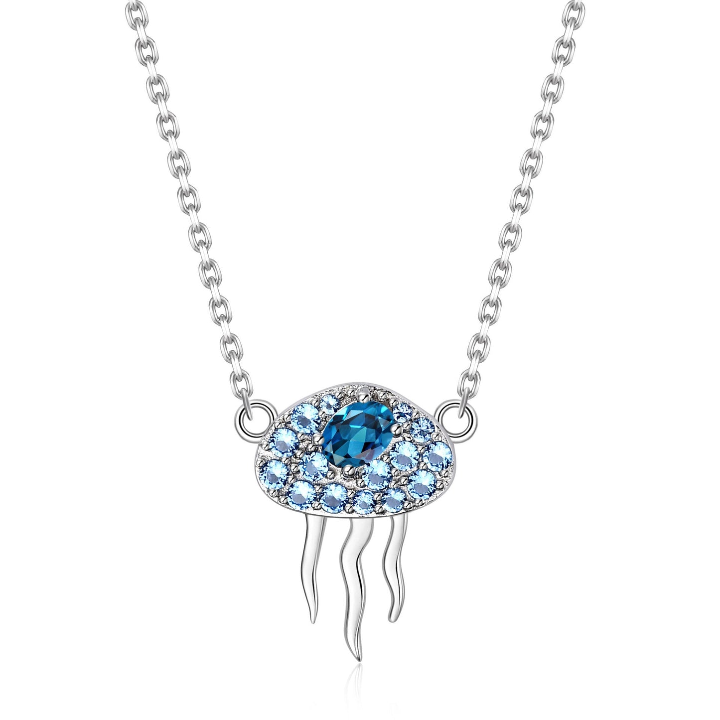 Natural Topaz Necklace Jellyfish Style Necklace 925 Silver Gift for Her