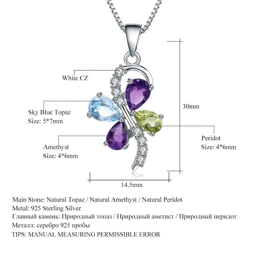 Natural Topaz Peridot Amethyst Flower Pendant 925 Sterling Silver Necklace Wedding Christmas Gift