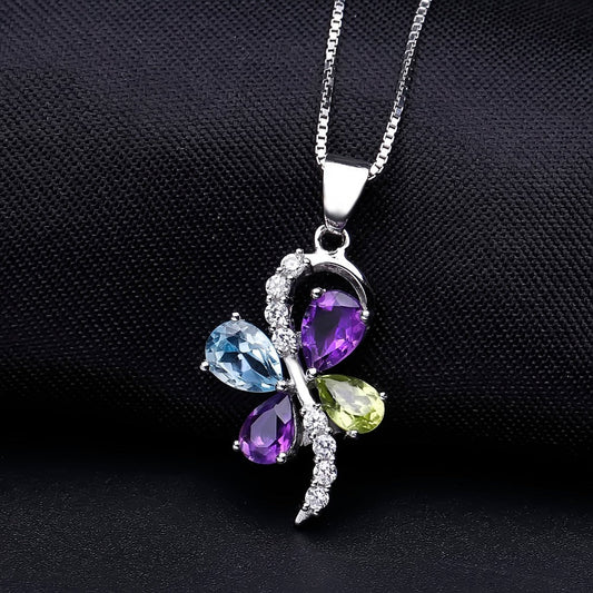 Natural Topaz Peridot Amethyst Flower Pendant 925 Sterling Silver Necklace Wedding Christmas Gift