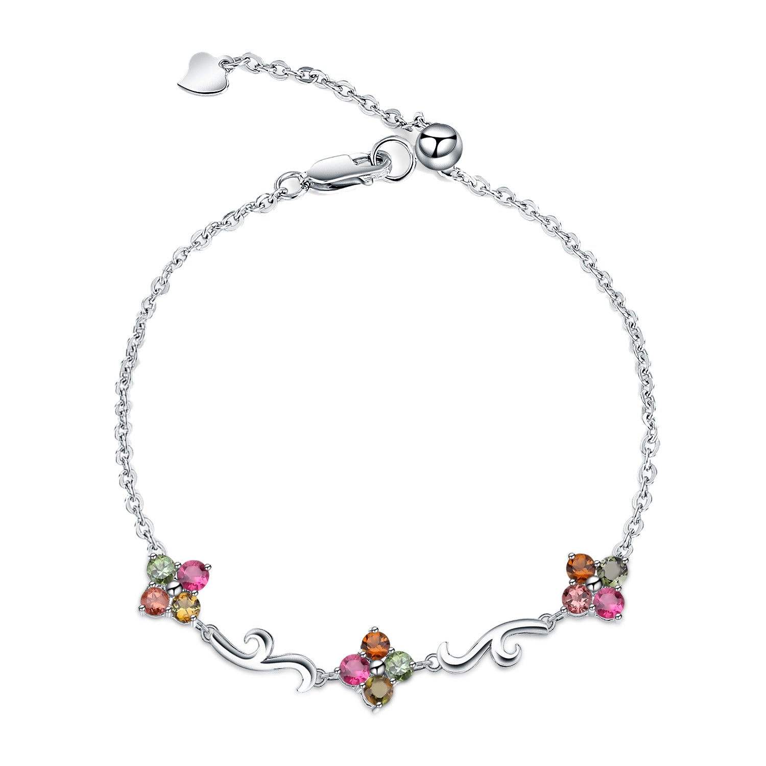 Natural Tourmaline Clover Bracelet 925 Silver Inlaid Natural Color Treasure Bracelet Gift for Her