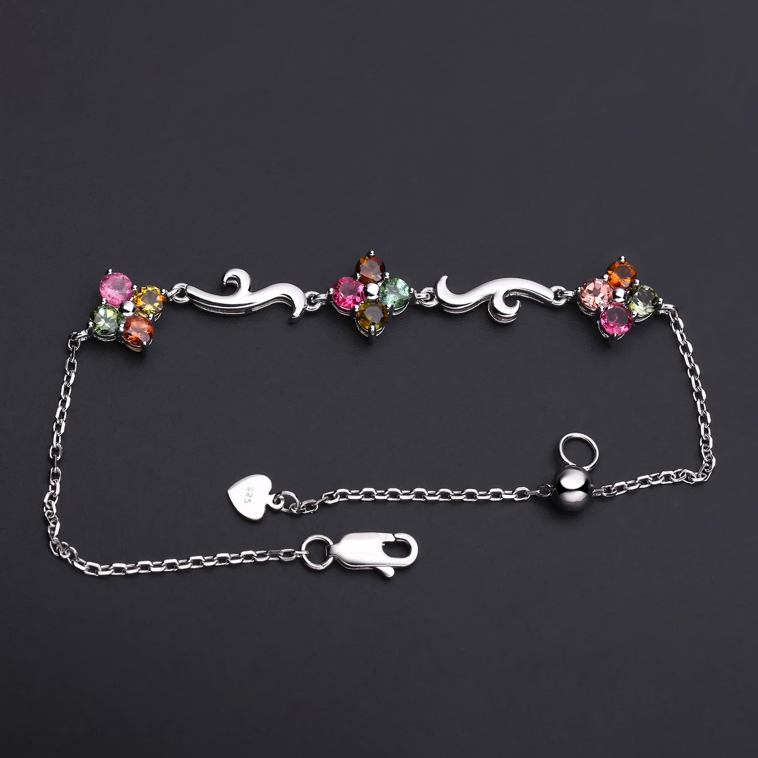 Natural Tourmaline Clover Bracelet 925 Silver Inlaid Natural Color Treasure Bracelet Gift for Her