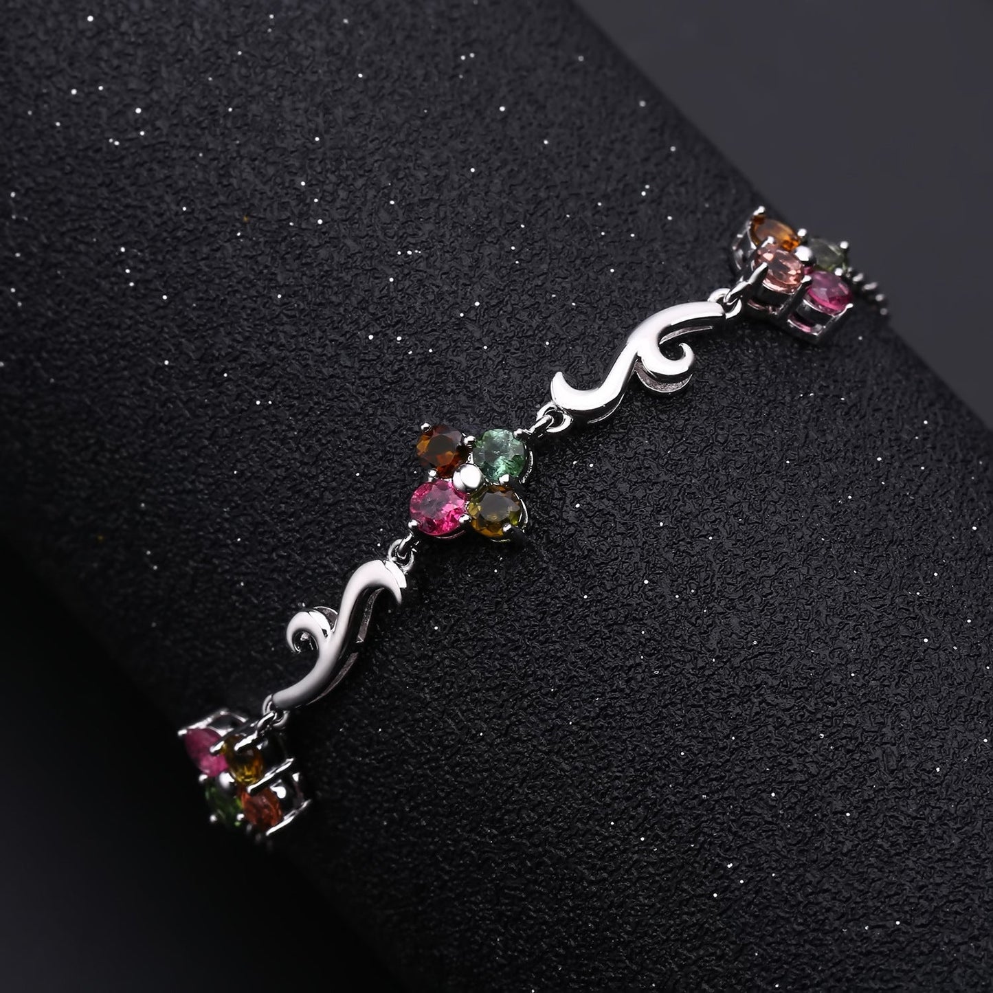 Natural Tourmaline Clover Bracelet 925 Silver Inlaid Natural Color Treasure Bracelet Gift for Her