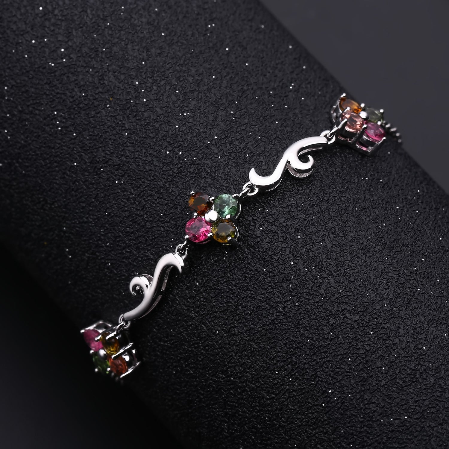 Natural Tourmaline Clover Bracelet 925 Silver Inlaid Natural Color Treasure Bracelet Gift for Her