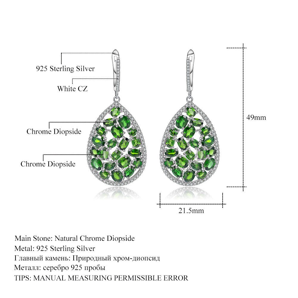 Natural Gemstone Dangle Earrings - Tourmaline, Diopside & Topaz Drop Hoops in 925 Sterling Silver