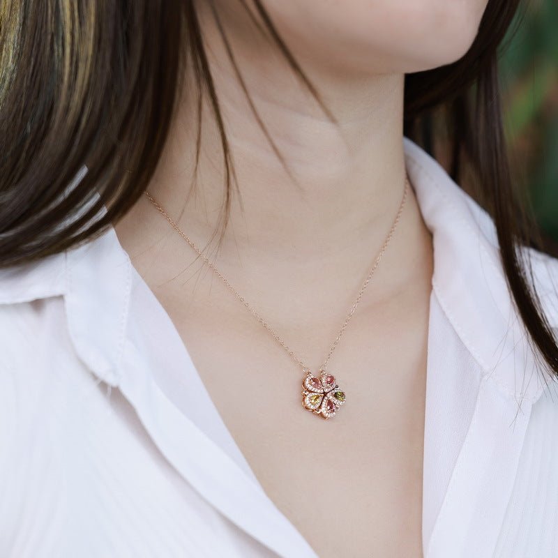 Natural Tourmaline Dual-Use Pendant 925 Silver Necklace