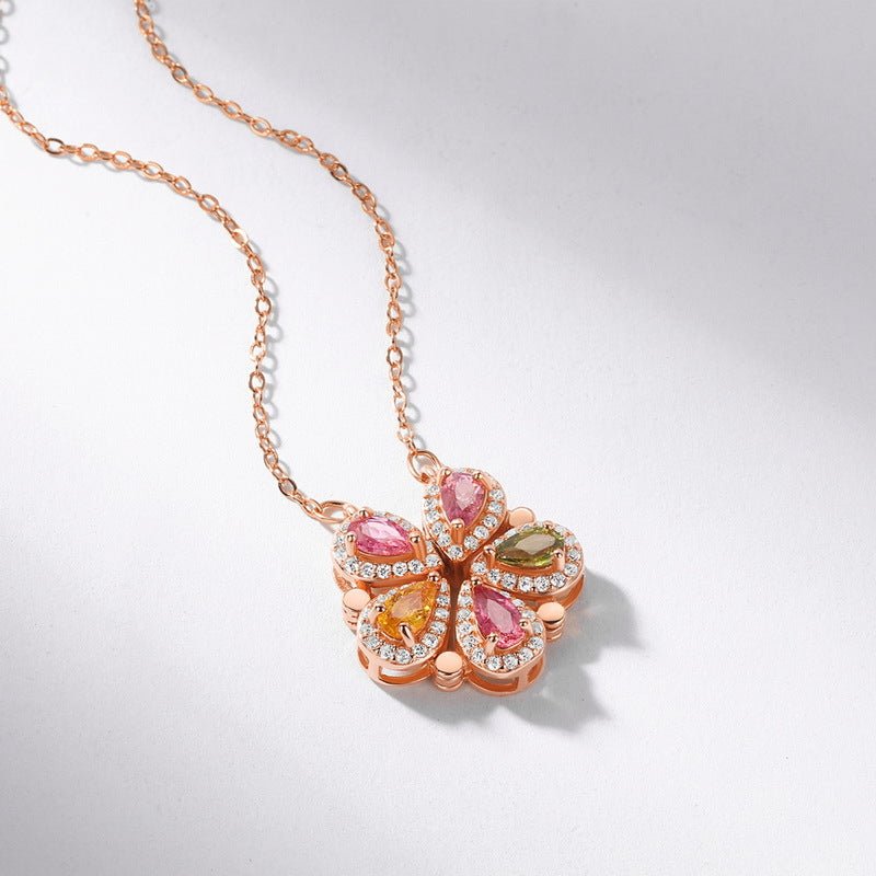 Natural Tourmaline Dual-Use Pendant 925 Silver Necklace