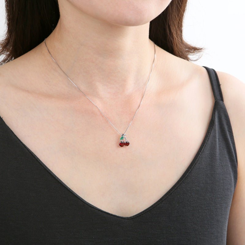 Natural Tourmaline Garnet Sweet Cherry Earrings Necklace 925 Sterling Silver gift for her