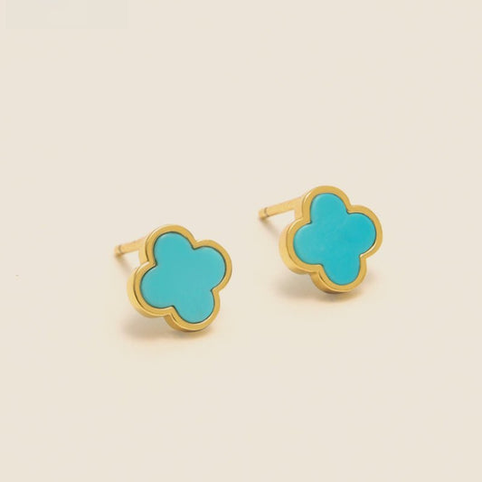 Natural Turquoise Four-Leaf Clover Stud Earrings in 925 Sterling Silver | Minimalist Gift for Her