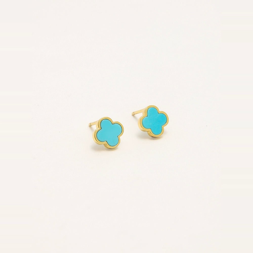 Natural Turquoise Four-Leaf Clover Stud Earrings in 925 Sterling Silver | Minimalist Gift for Her