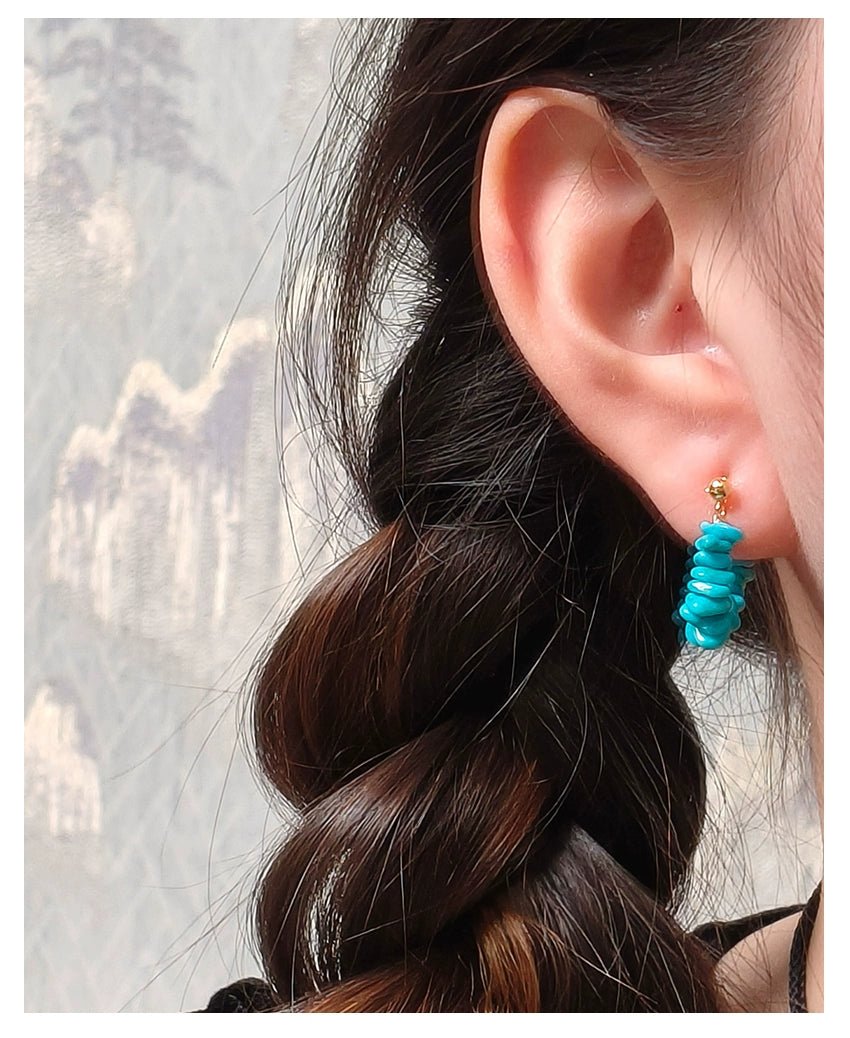 Natural Turquoise Huggie Hoop Earrings, 925 Silver 18K Gold Plated U-Shaped Everyday Earrings