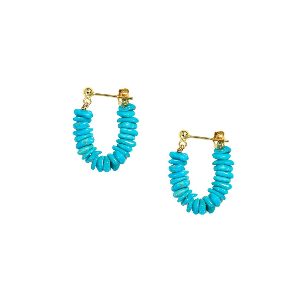 Natural Turquoise Huggie Hoop Earrings, 925 Silver 18K Gold Plated U-Shaped Everyday Earrings