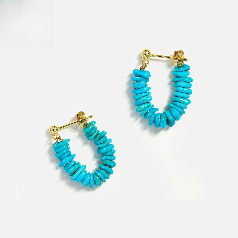 Natural Turquoise Huggie Hoop Earrings, 925 Silver 18K Gold Plated U-Shaped Everyday Earrings