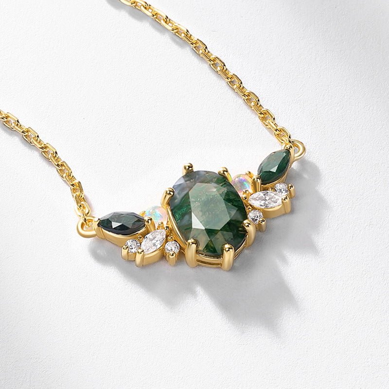 Opal Gold Moss Agate Necklace - Natural Gemstone Jewelry, Perfect Gift for Her