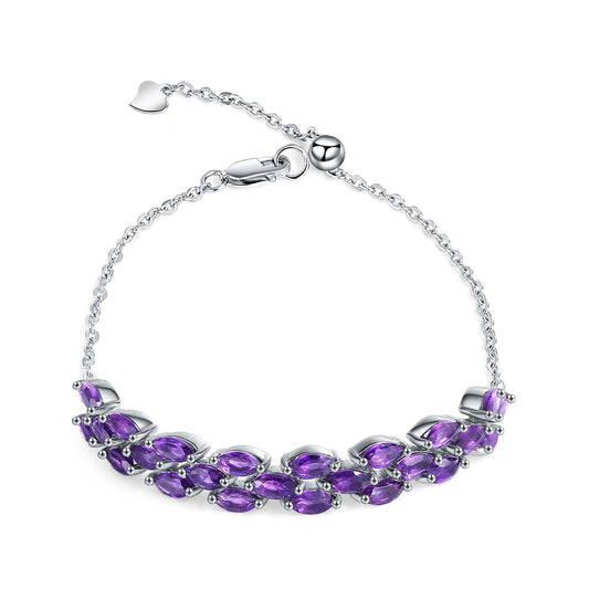 Oval Amethyst 925 Sterling Silver Bracelet | Dainty Princess Core Jewelry | Genuine Gemstone Chain