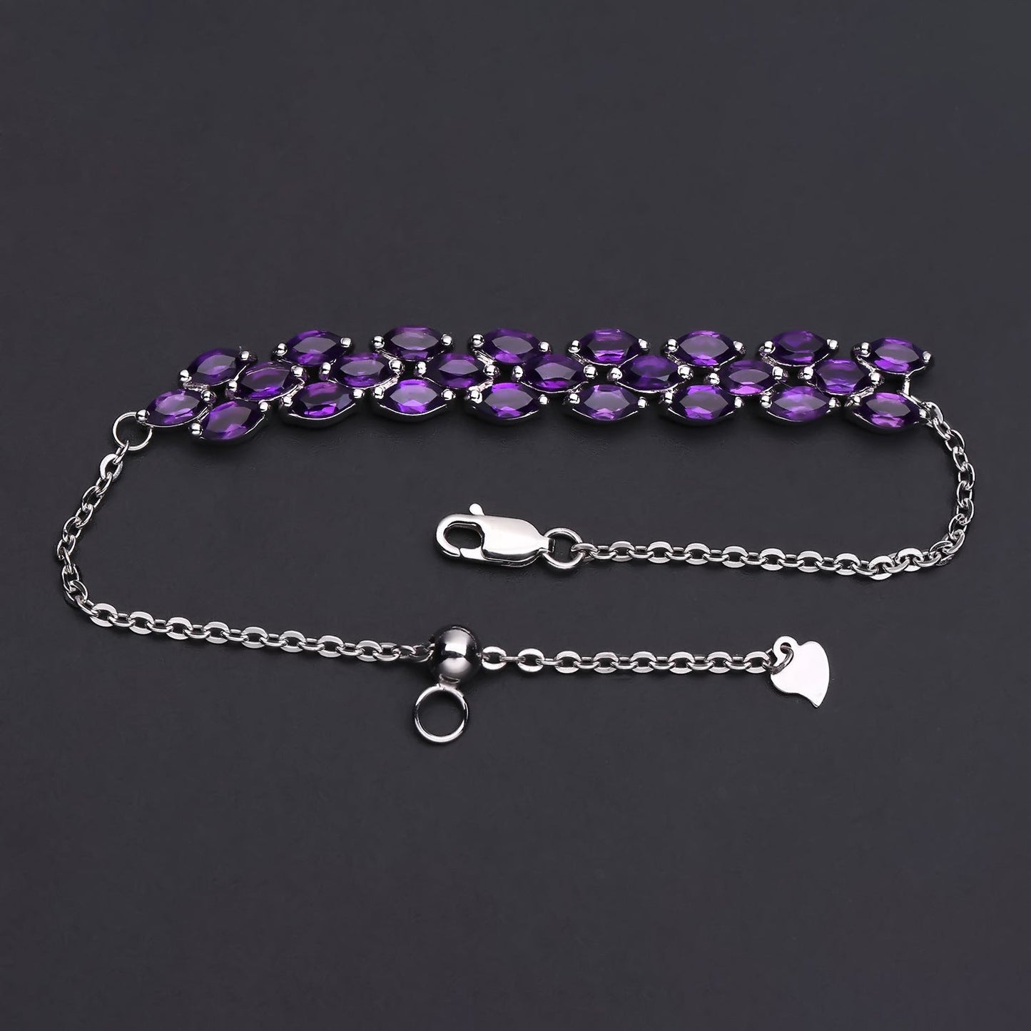 Oval Amethyst 925 Sterling Silver Bracelet | Dainty Princess Core Jewelry | Genuine Gemstone Chain