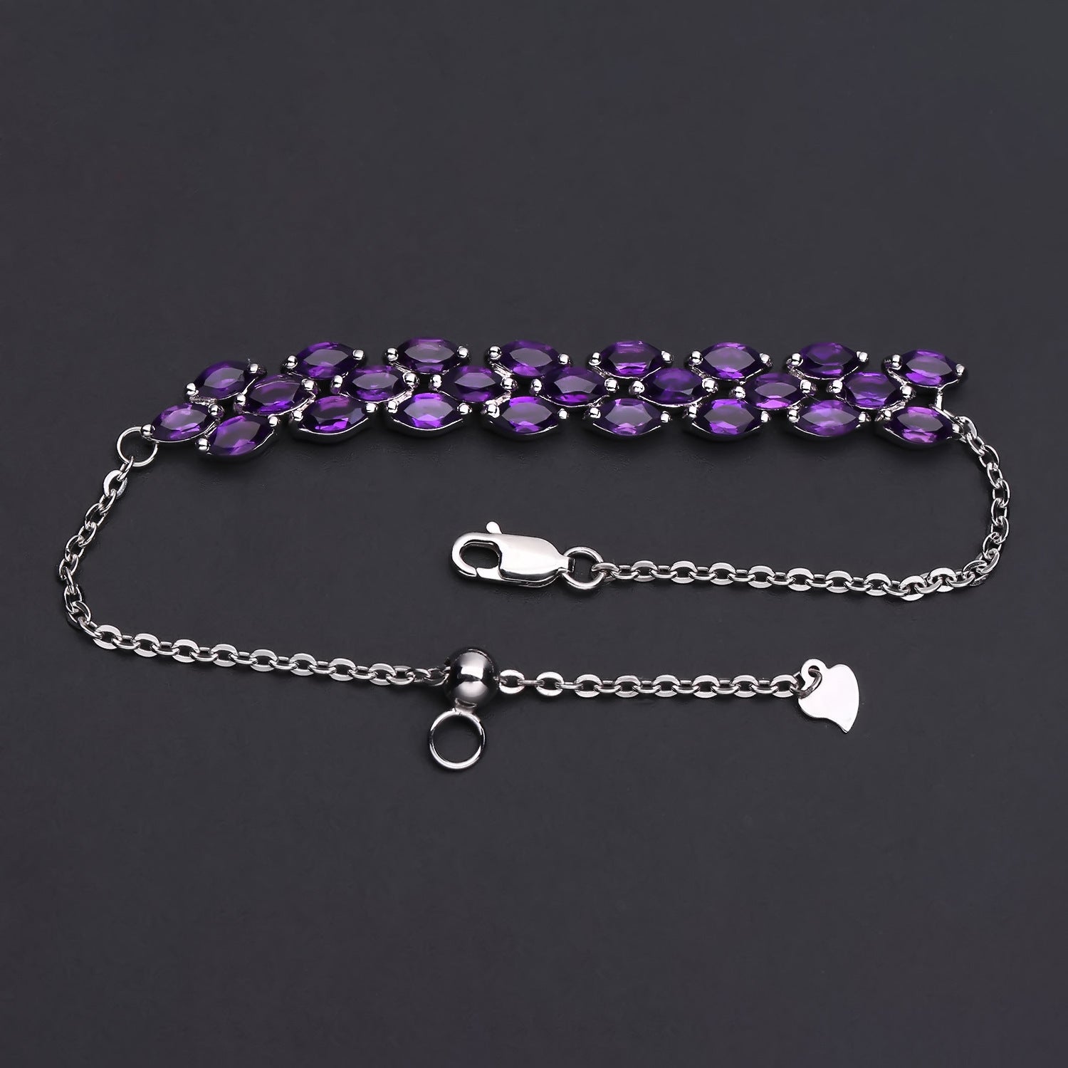 Oval Amethyst 925 Sterling Silver Bracelet | Dainty Princess Core Jewelry | Genuine Gemstone Chain