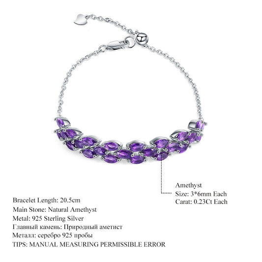 Oval Amethyst 925 Sterling Silver Bracelet | Dainty Princess Core Jewelry | Genuine Gemstone Chain