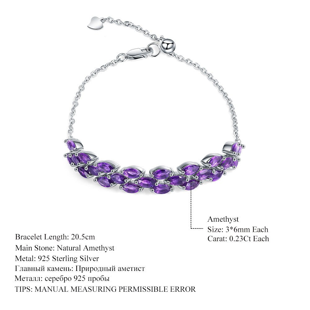 Oval Amethyst 925 Sterling Silver Bracelet | Dainty Princess Core Jewelry | Genuine Gemstone Chain