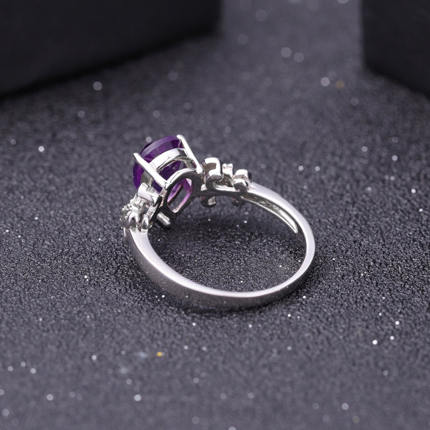 Oval Amethyst Ring 925 Sterling Silver Solitaire Halo Ring