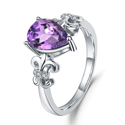 Oval Amethyst Ring 925 Sterling Silver Solitaire Halo Ring