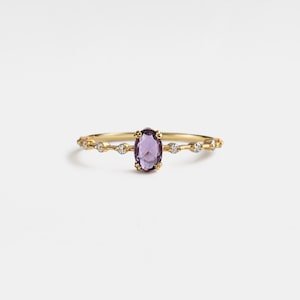Oval Cut Natural Amethyst Ring • Dainty Purple Crystal Stacking Ring • Sterling Silver Gift