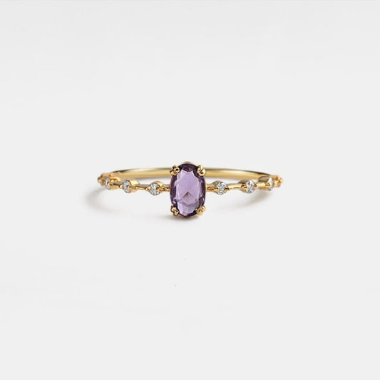 Oval Cut Natural Amethyst Ring • Dainty Purple Crystal Stacking Ring • Sterling Silver Gift