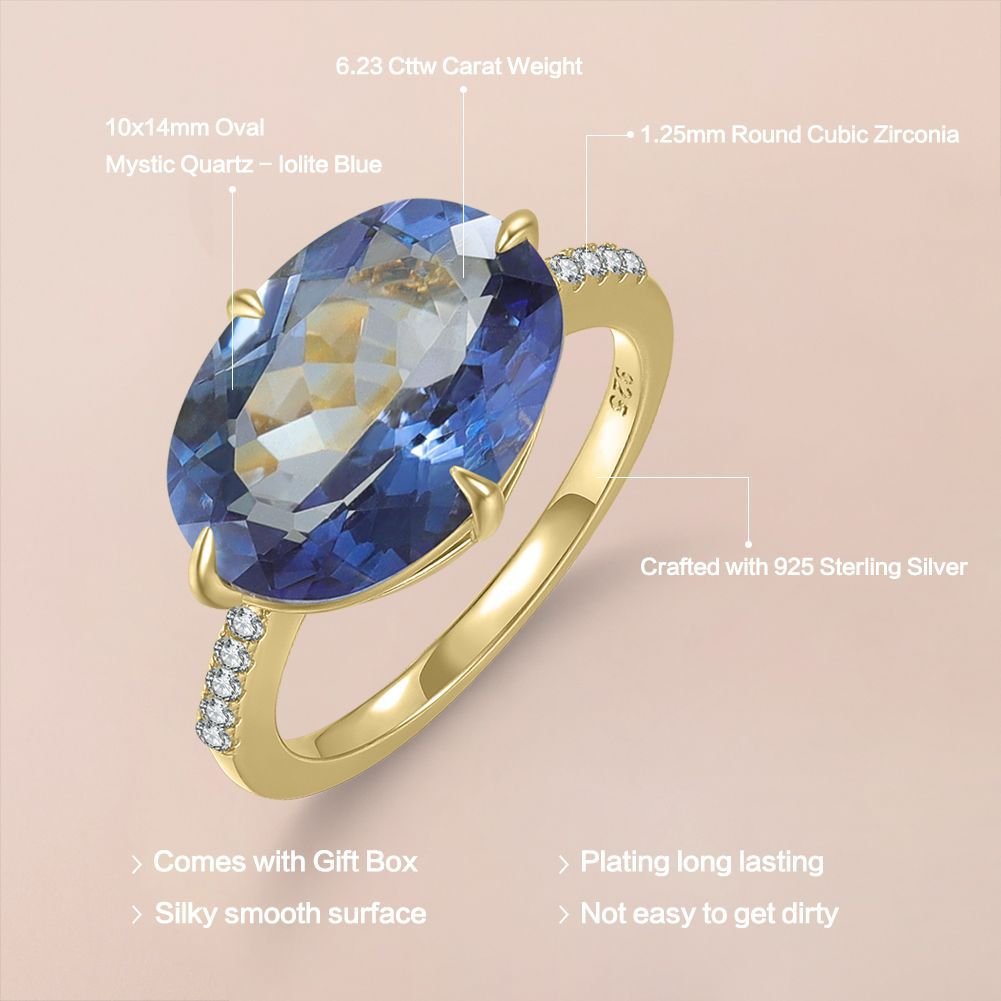 Oval-Cut Natural Gemstone Ring | 925 Sterling Silver Solitaire Engagement Ring