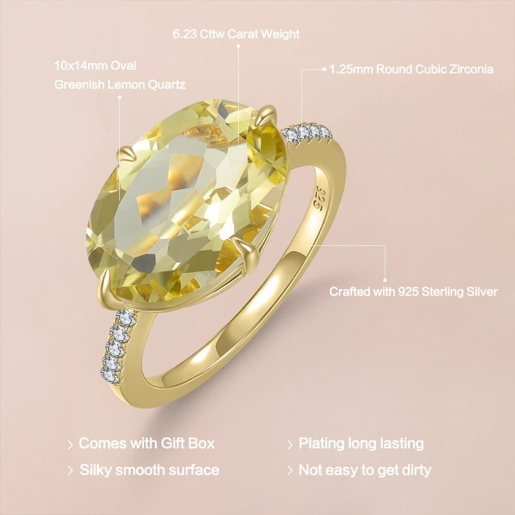 Oval-Cut Natural Gemstone Ring | 925 Sterling Silver Solitaire Engagement Ring