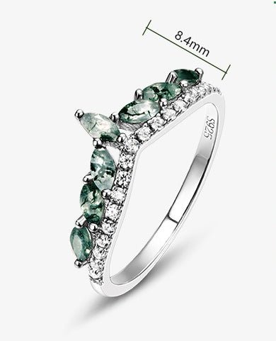 Marquise Green Moss Agate Half Eternity Ring in 925 Sterling Silver