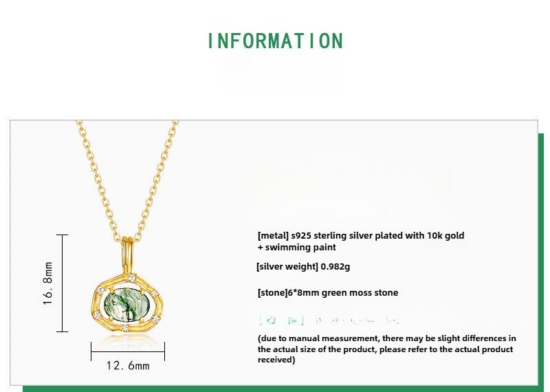 Oval Green Moss Agate Pendant Necklace | 925 Sterling Silver with 10K Gold Accent