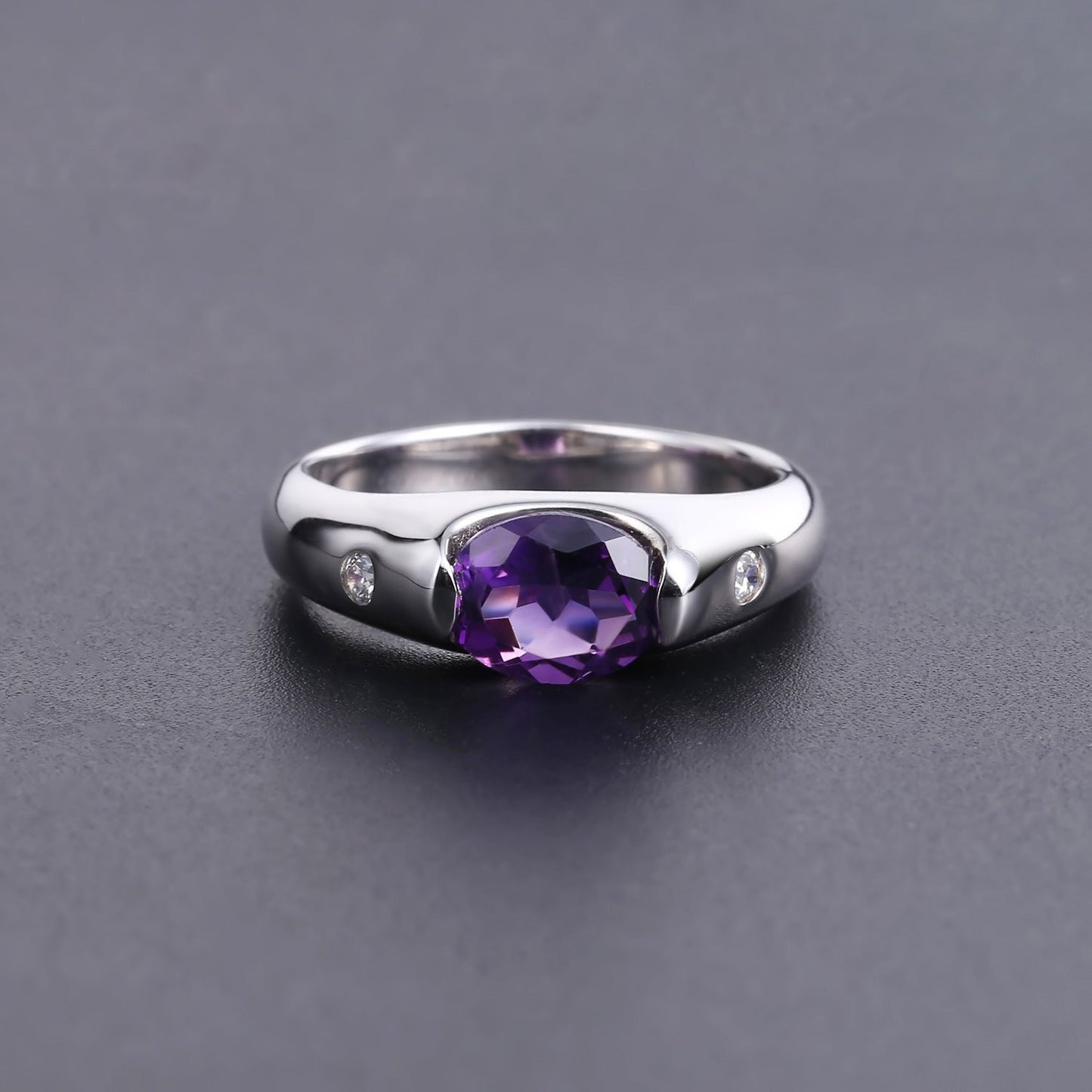 Oval Natural Amethyst Garnet Topaz Solitaire Ring 925 Sterling Silver Natural Colored Treasure Ring