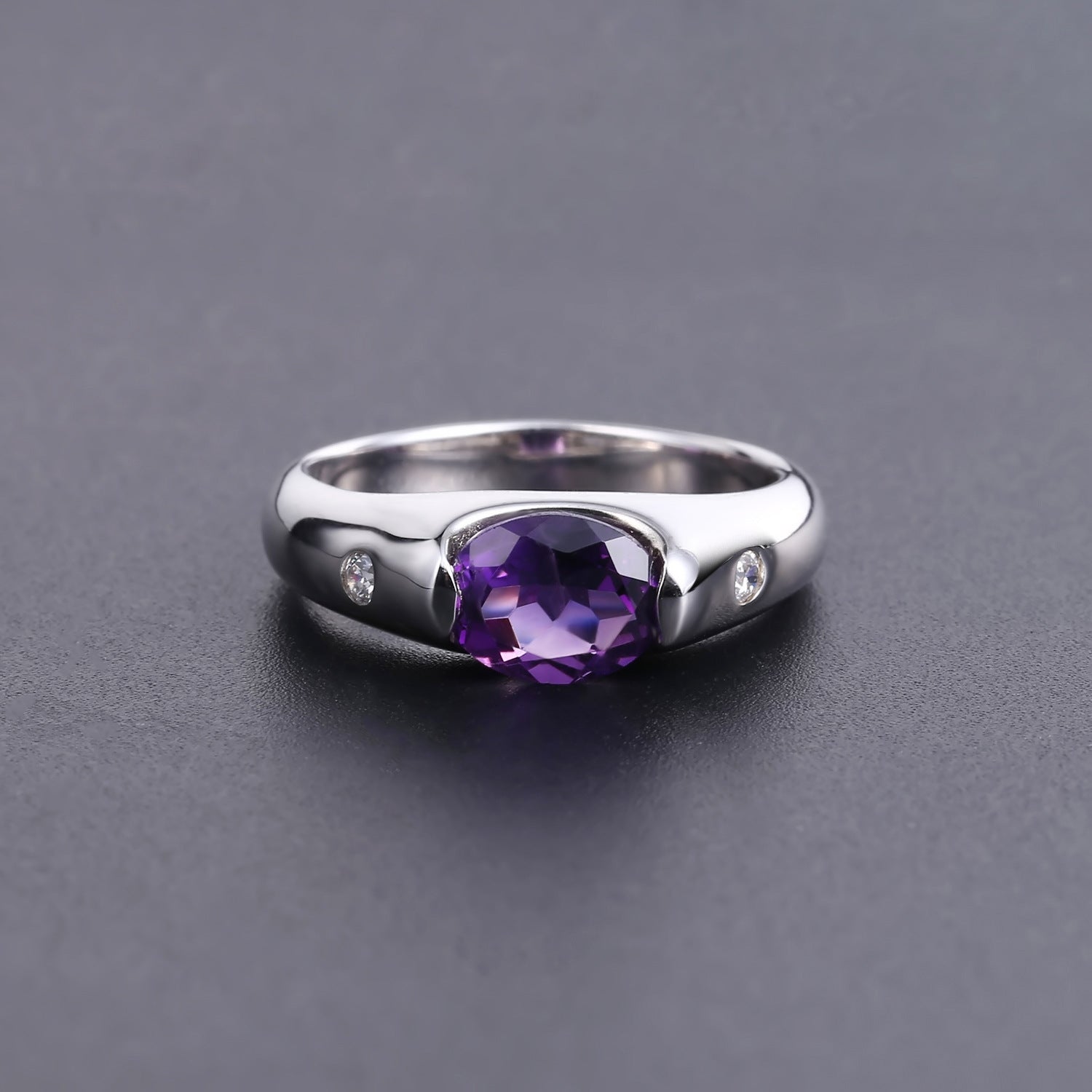 Oval Natural Amethyst Garnet Topaz Solitaire Ring 925 Sterling Silver Natural Colored Treasure Ring