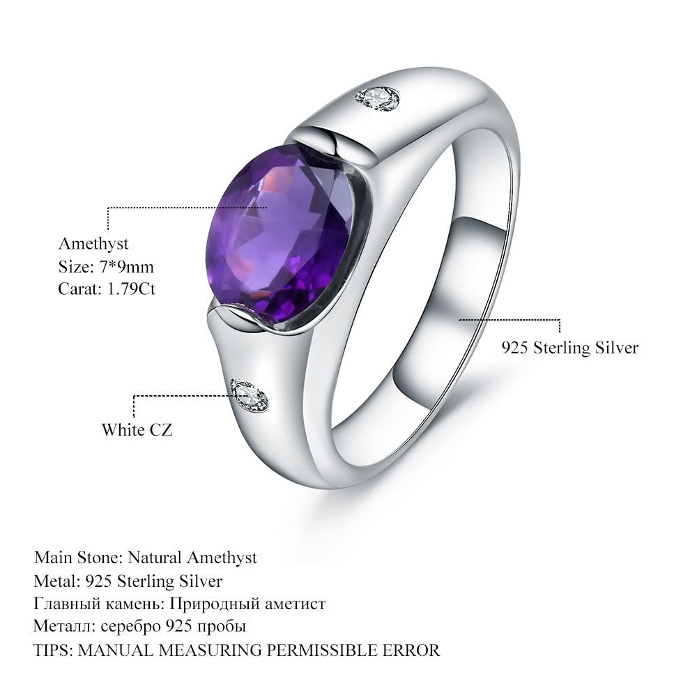 Oval Natural Amethyst Garnet Topaz Solitaire Ring 925 Sterling Silver Natural Colored Treasure Ring