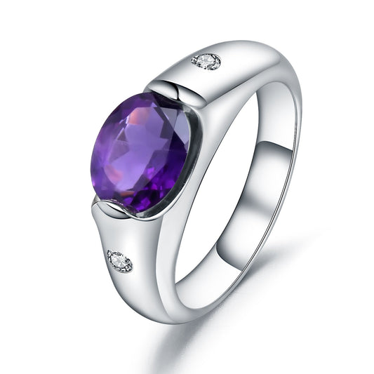 Oval Natural Amethyst Garnet Topaz Solitaire Ring 925 Sterling Silver Natural Colored Treasure Ring