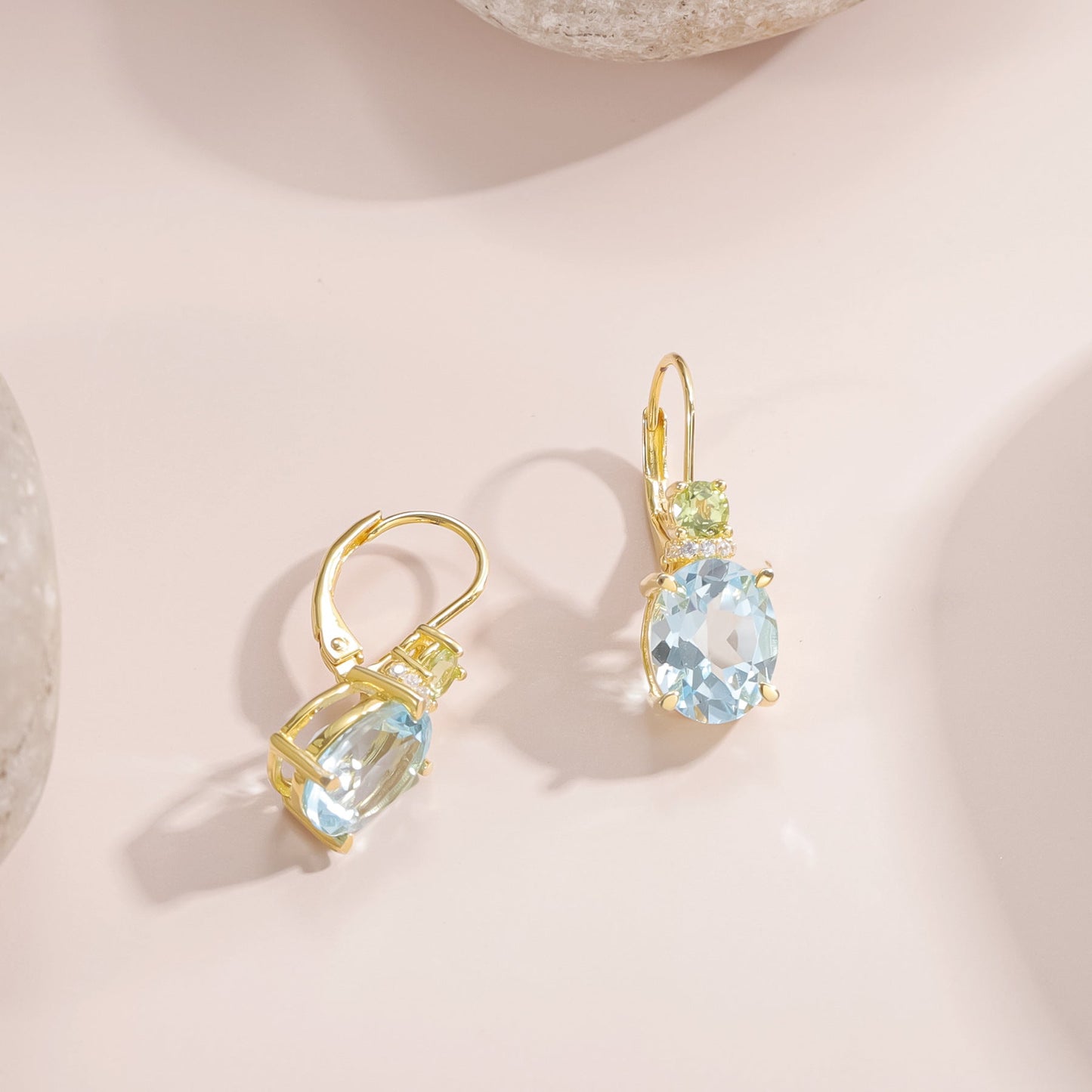 Oval Natural Topaz Peridot Crystal Hoop Dangle Leverback Earrings 925 Sterling Silver Gift for her