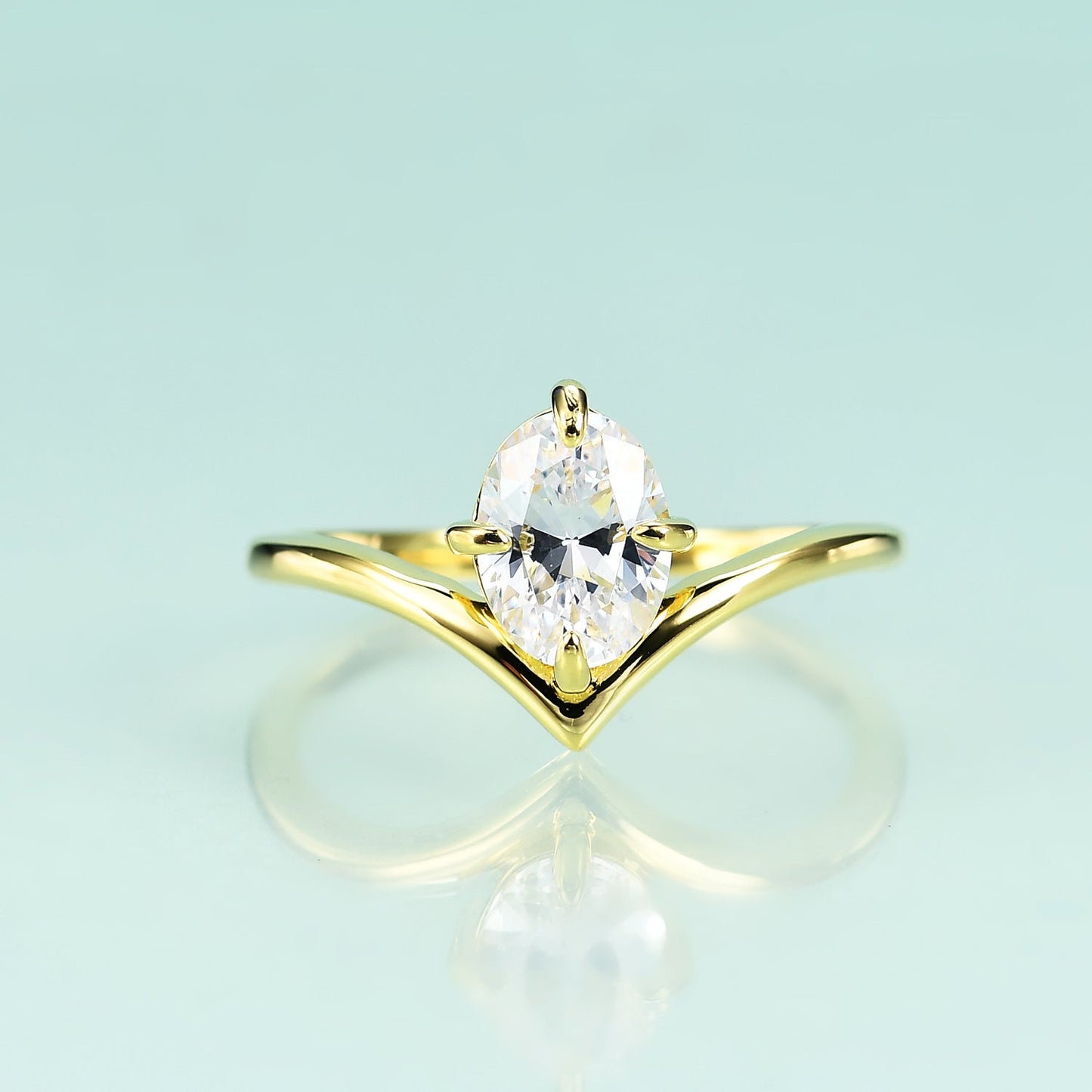 Oval Solitaire Zircon Engagement Ring, 14k Gold Plated 925 Silver Anniversary Gift for Her