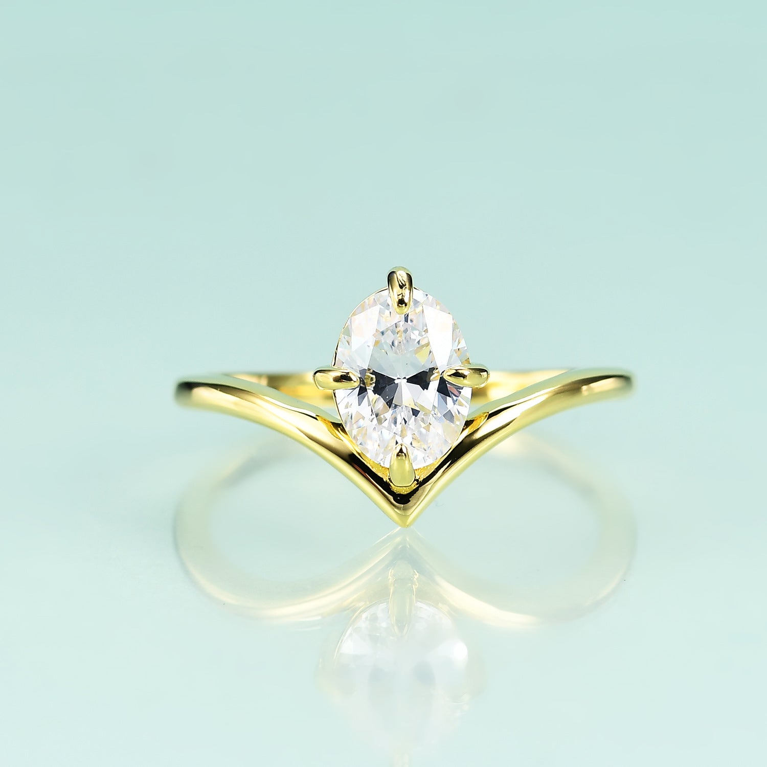 Oval Solitaire Zircon Engagement Ring, 14k Gold Plated 925 Silver Anniversary Gift for Her