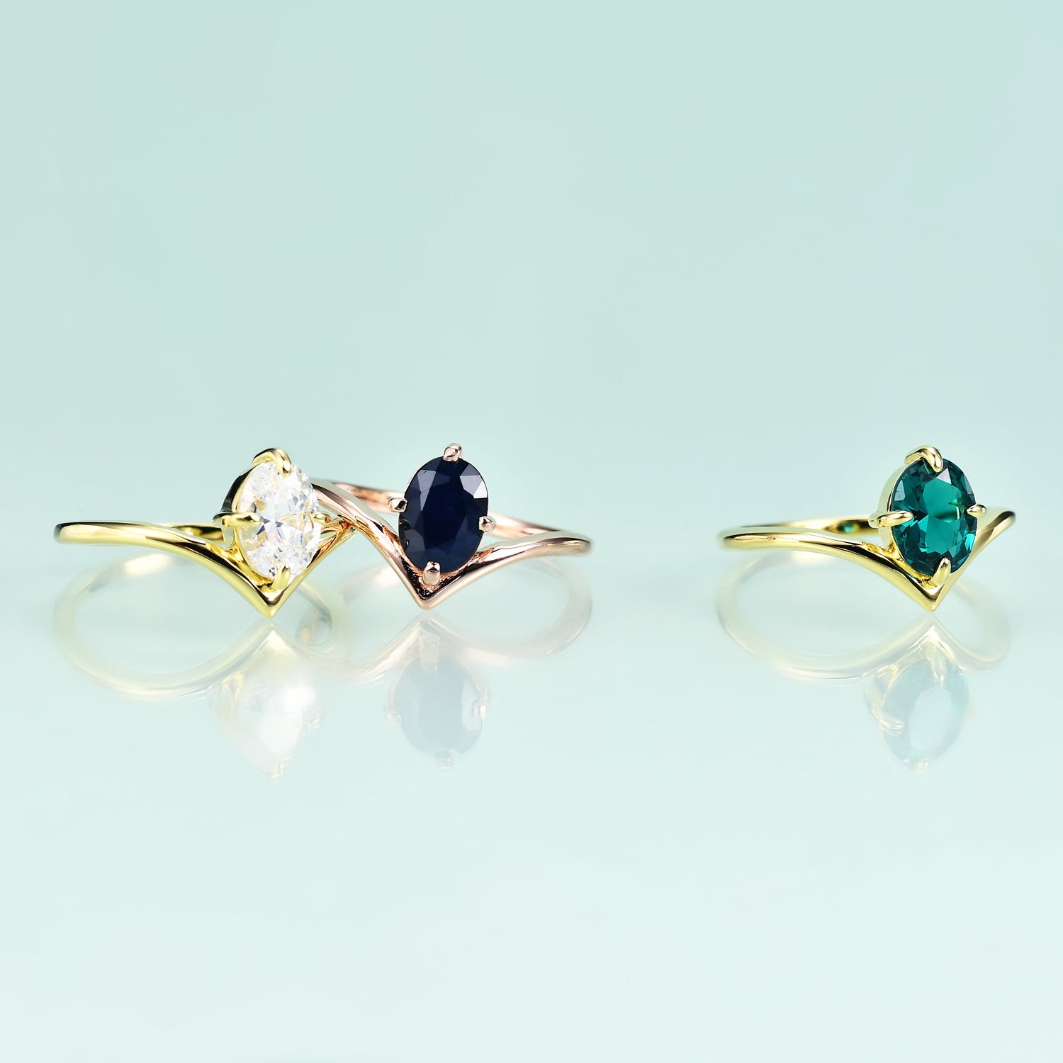 Oval Solitaire Zircon Engagement Ring, 14k Gold Plated 925 Silver Anniversary Gift for Her