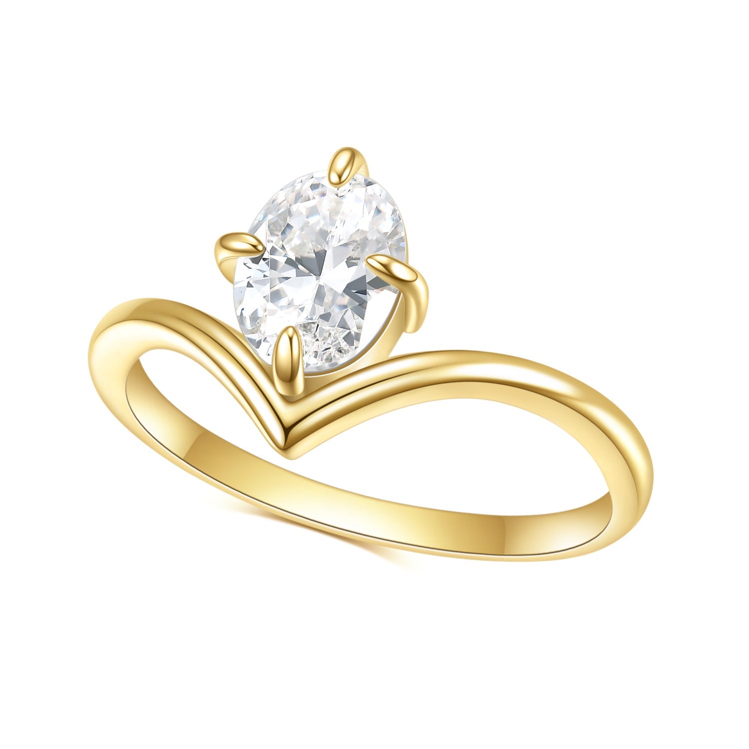 Oval Solitaire Zircon Engagement Ring, 14k Gold Plated 925 Silver Anniversary Gift for Her