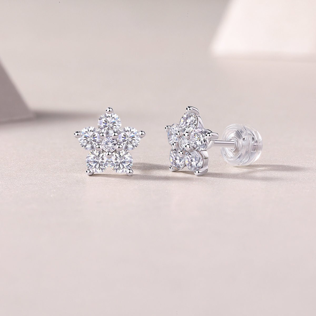 Paris Flower Moissanite 925 Sterling Silver Stud Earrings