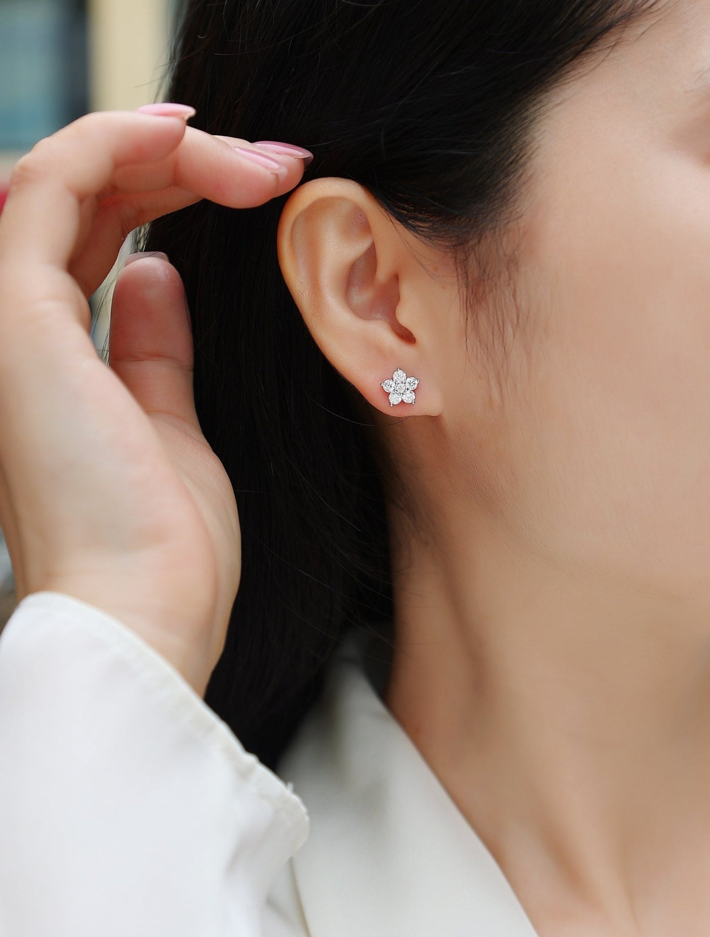 Paris Flower Moissanite 925 Sterling Silver Stud Earrings